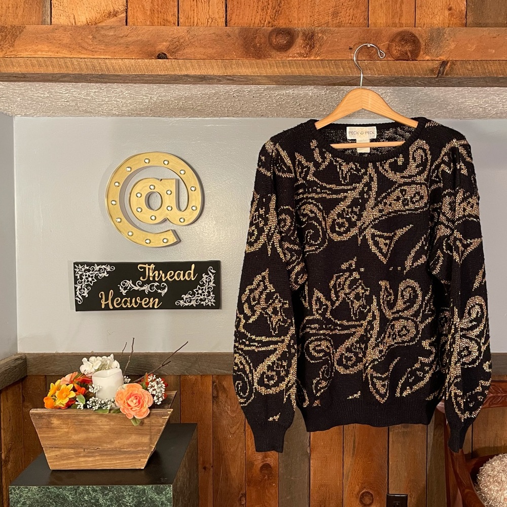 Shiny Gold & Black Sweater Peck & Peck